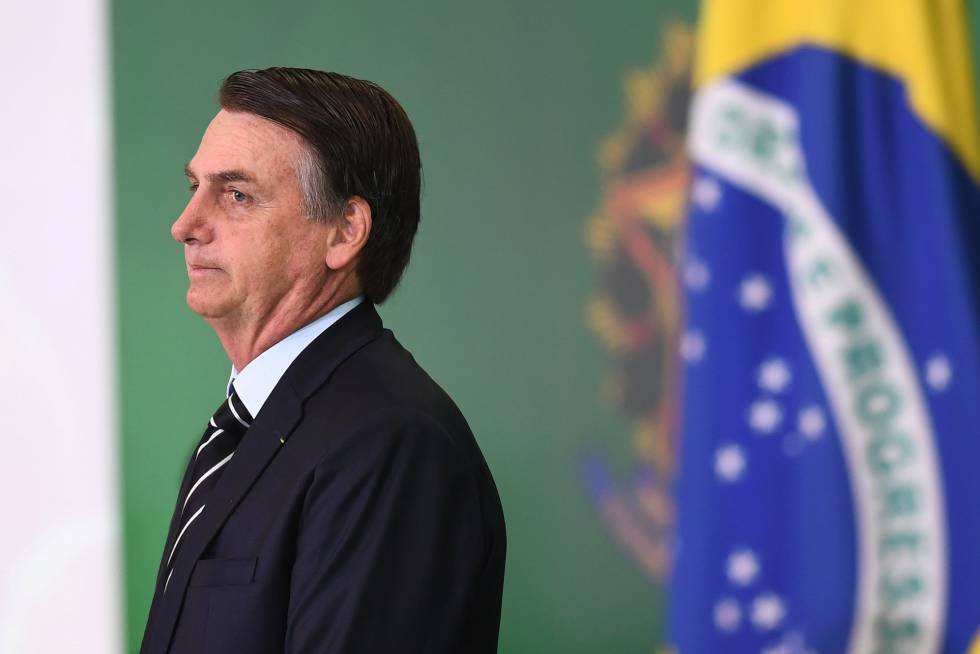 El presidente Bolsonaro durante la toma de posesiÃ³n de sus ministros este miÃ©rcoles en Brasilia. 