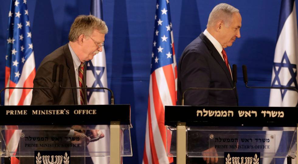 El asesor de Seguridad Nacional de EE UU, John Bolton, y el primer ministro israelÃ, BenjamÃn Netanyahu, este domingo en Jerusalén.