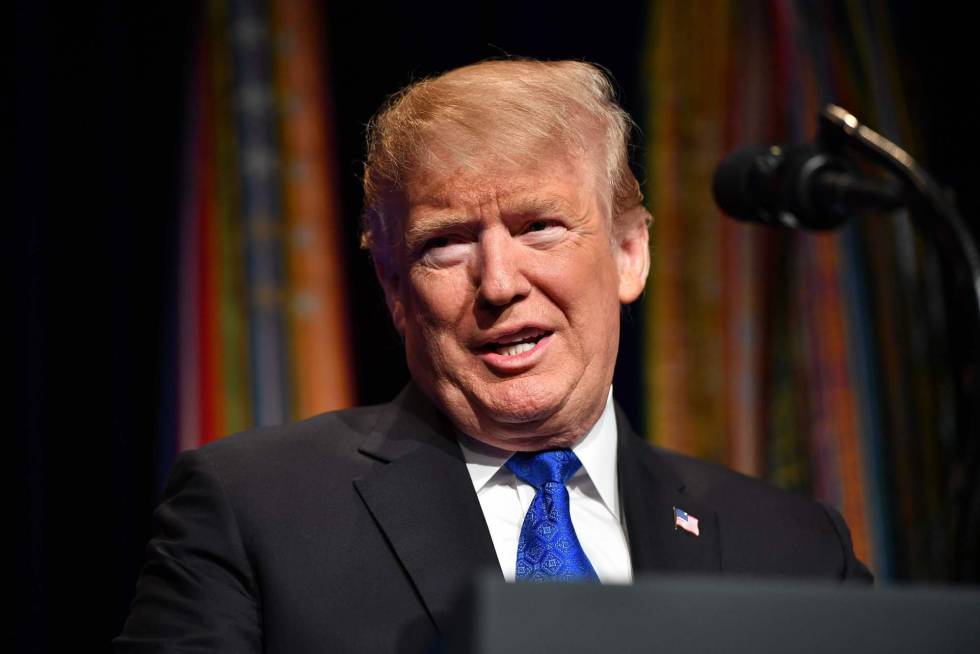 El presidente Donald Trump durante una conferencia en el Pentagono. 