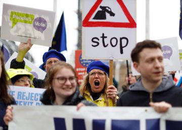 Activistas anti-Brexit se manifistan ante el Parlamento británico horas antes de la votación de este martes. (Tolga AKMEN  AFP)