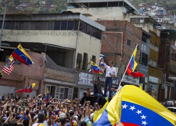 Juan Guaidó este domingo durante un acto en La Guaria, Venezuela