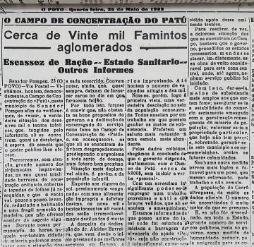 El periódico ‘O Povo’ de mayo de 1932 destacaba las condiciones de los migrantes en el ‘campo’ de Senador Pompeu.