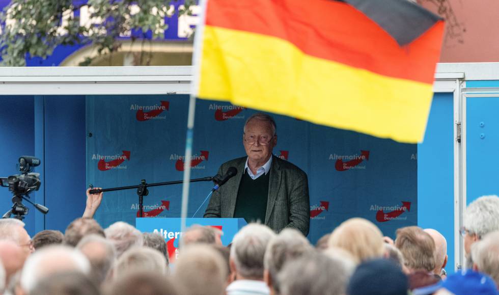 Alexander Gauland, copresidente de AfD, en un acto de campaÃ±a en Bautzen (Sajonia).