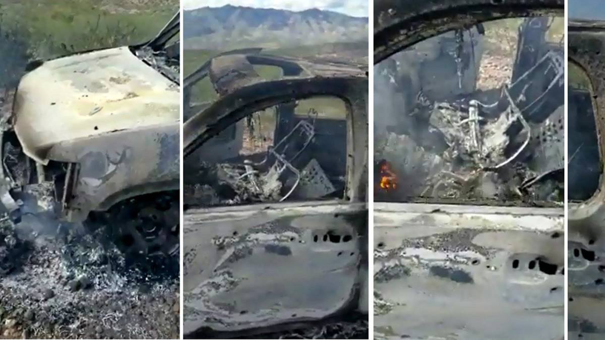 Composición con imágenes del vehículo atacado en los límites de los Estados mexicanos de Chihuahua y Sonora.