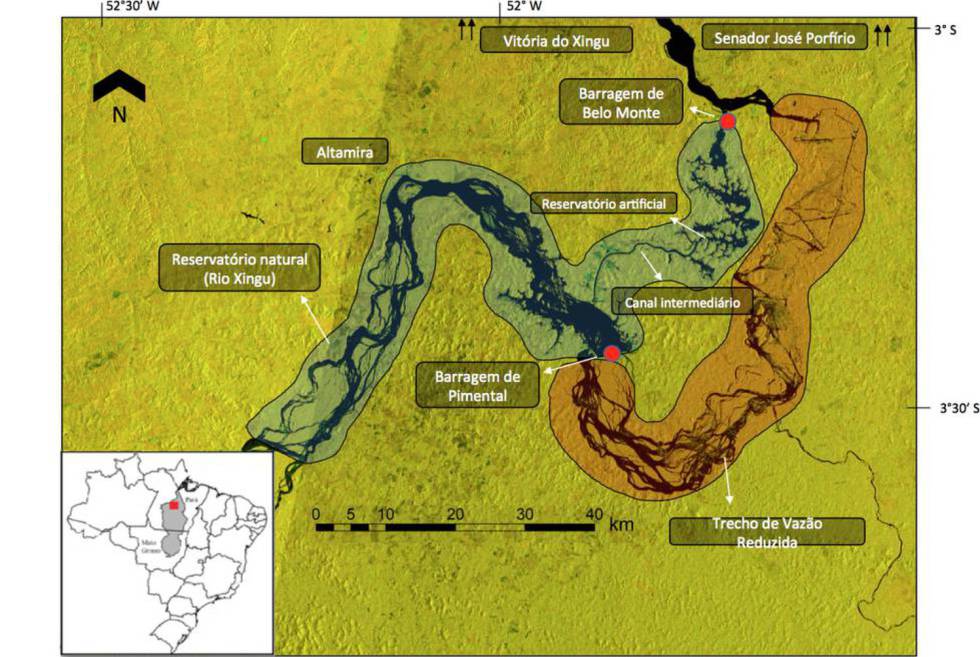 Mapa de la obra de la Central Hidroeléctrica de Belo Monte.