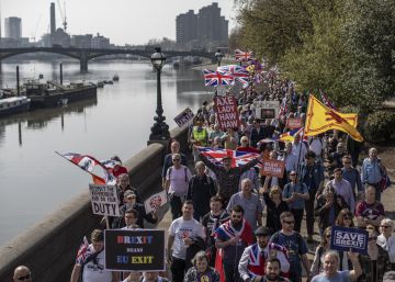 Partidarios del Brexit en una marcha que partió de Suderland, a su llegada a Londres el 29 de marzo. 
