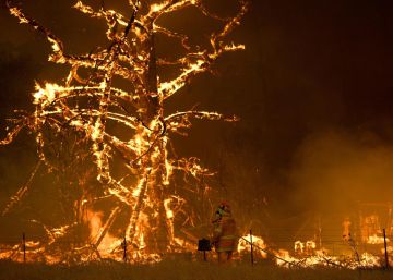 Un bombero trabaja en el incendio de Gospers Mountain, al oeste de Sídney, este fin de semana.