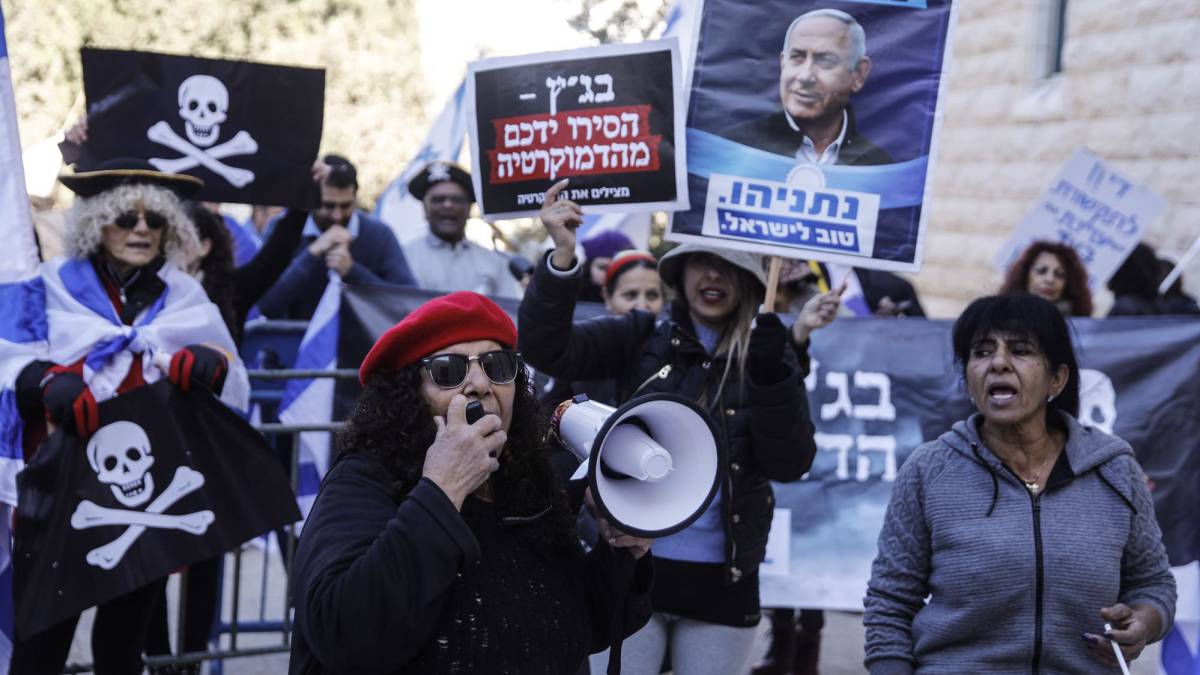 Protesta de simpatizantes de Netanyahu.