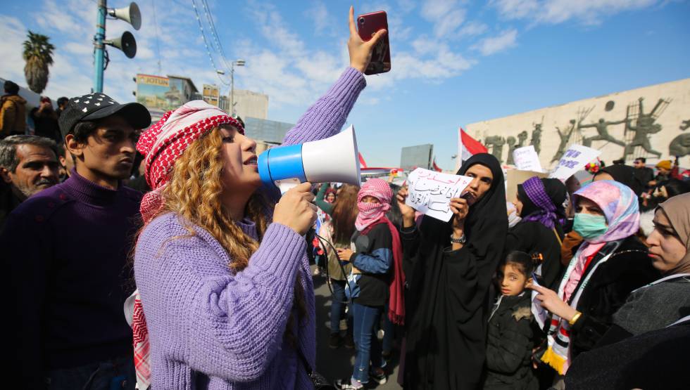 Manifestación de mujeres, este jueves en Bagdad.
