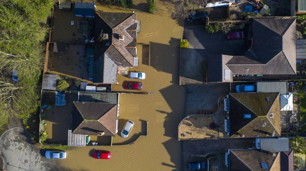 Vista aérea de las inundaciones de este lunes en Hereford