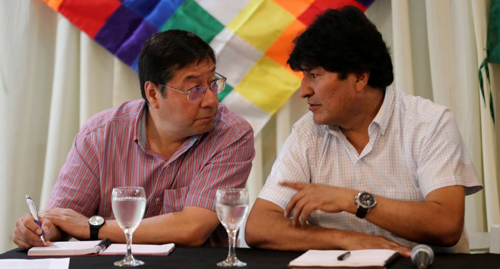 Evo Morales, el expresidente de Bolivia, junto a Luis Arce, candidato por el MAS, en Buenos Aires.