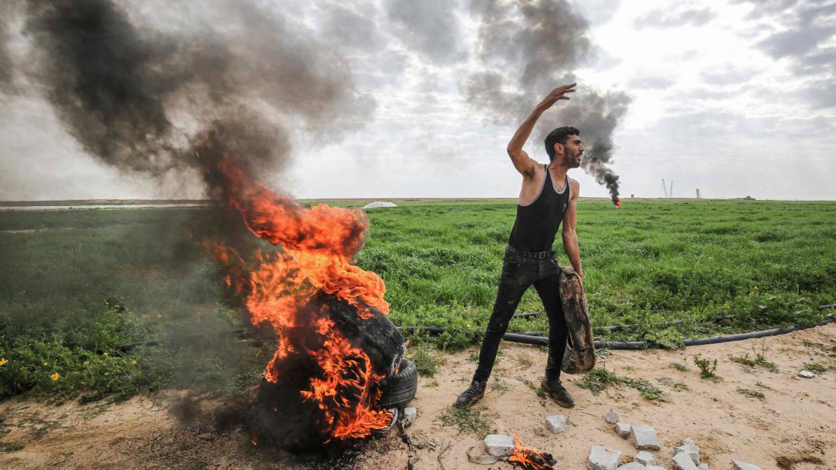 Un manifestante palestino, el domingo.
