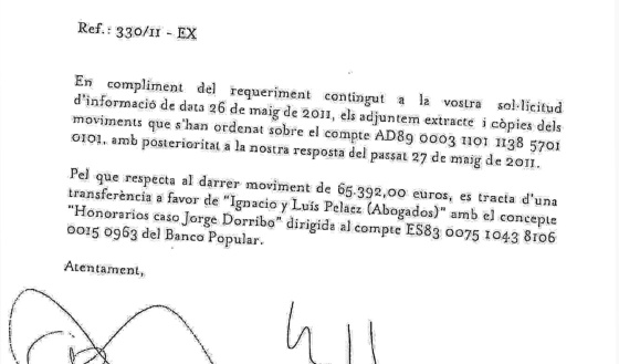 Dorribo pagÃ³ 65.392 euros al abogado PelÃ¡ez con su dinero de Andorra