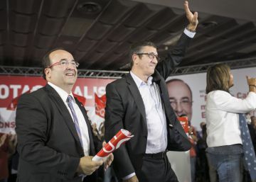 Mitin del PSC en el Hospitalet del Llobregat. Miquel Iceta, Nuria Marin y Patxi Lopez. 