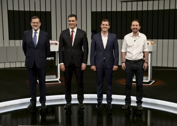 Mariano Rajoy, Pedro Sánchez, Albert Rivera y Pablo Iglesias, antes del debate electoral de junio de 2016. 