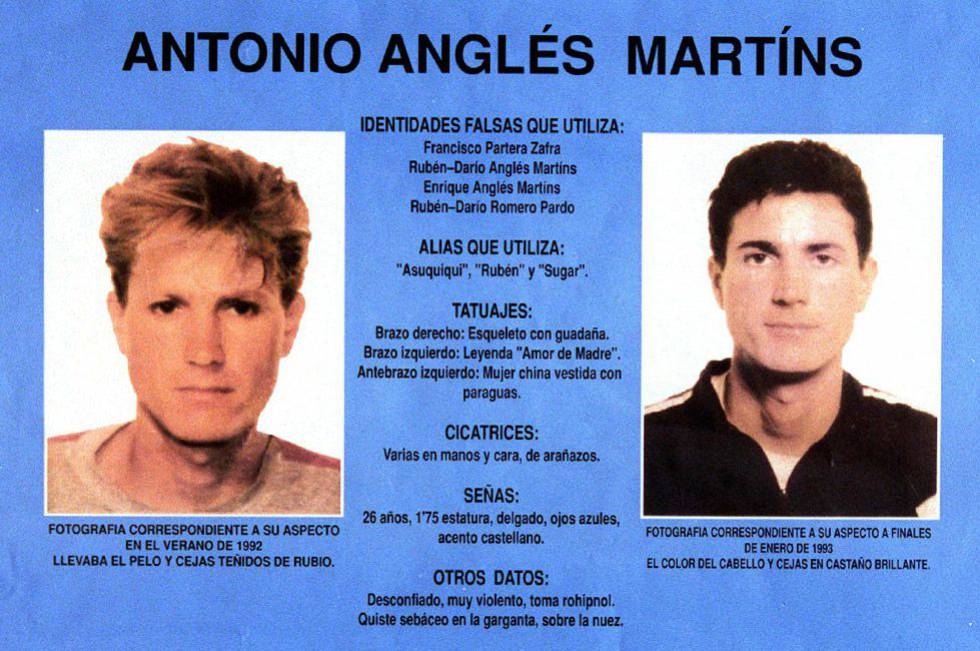 Cartel de búsqueda Antonio Anglés, el supuesto autor material del crimen de Alcàsser que nunca fue localizado.