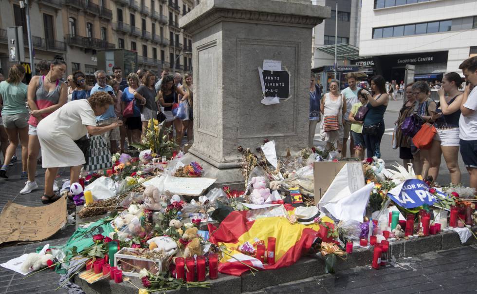 One of the memorials to the victims of the terror attack in Barcelona.
