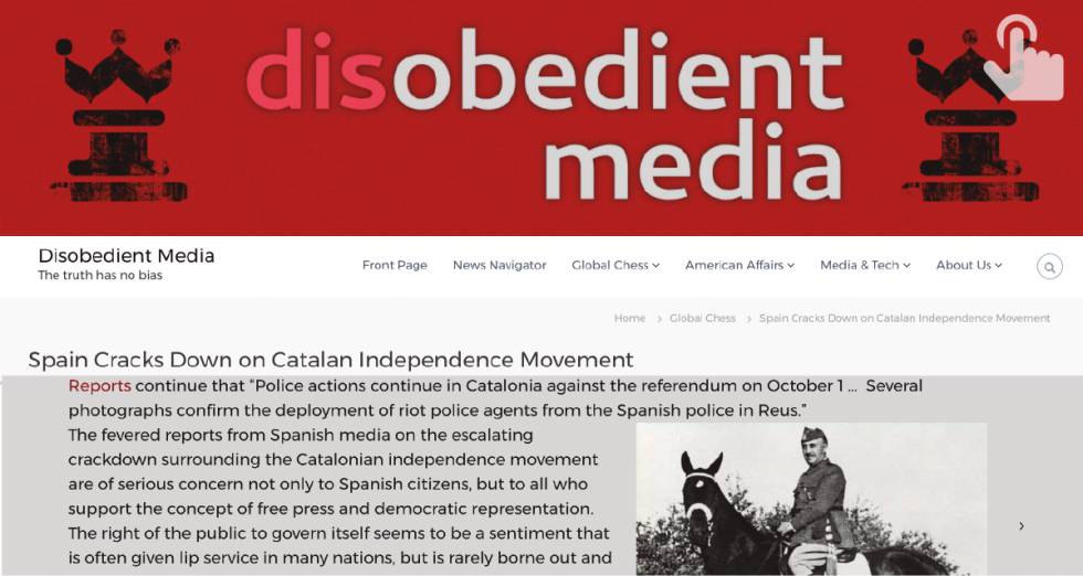 One of the news stories about the Catalan crisis, illustrated with a picture of Franco.