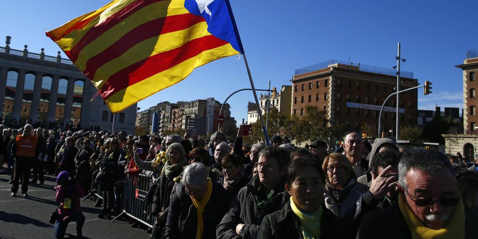 Manifestación independentista en Barcelona este domingo. 