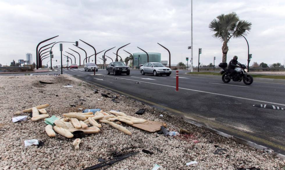 Lugar del accidente en la avenida de Miguel Induráin, en Murcia.