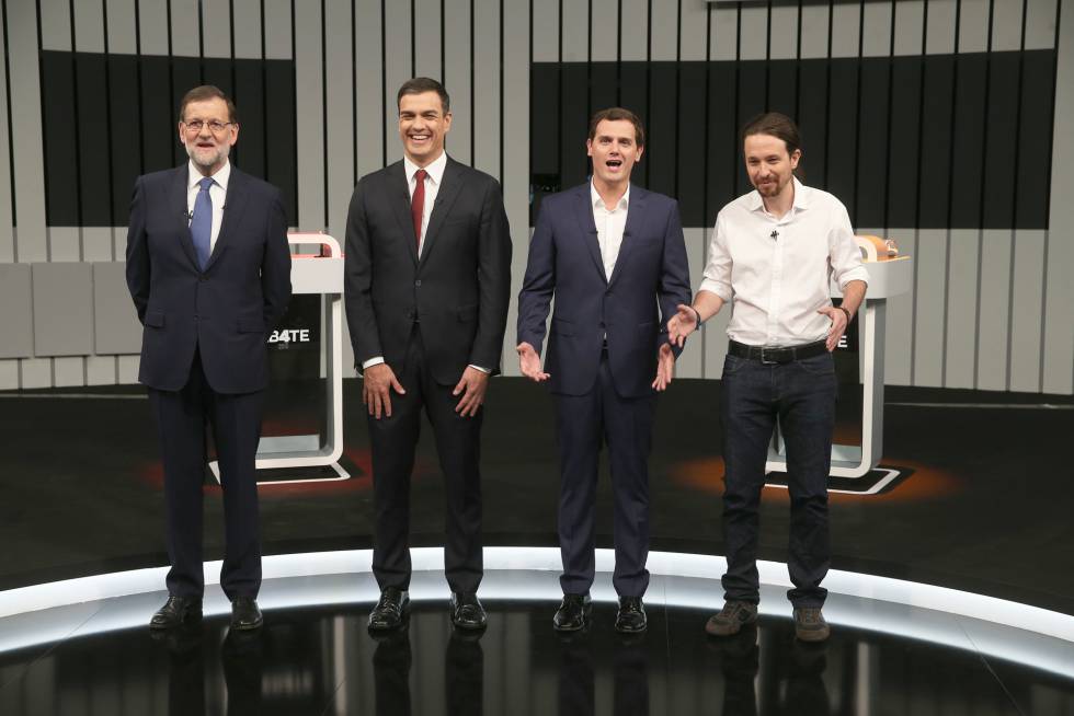 Mariano Rajoy, Pedro Sanchez, Albert Rivera y Pablo Iglesias en un debate electoral en junio de 2016.