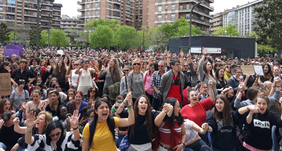 Protest in Pamplona against a courtâ€˜s decision to acquit five men of gang rape.