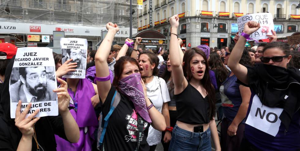 Protests in Madrid against La Manada court sentence.