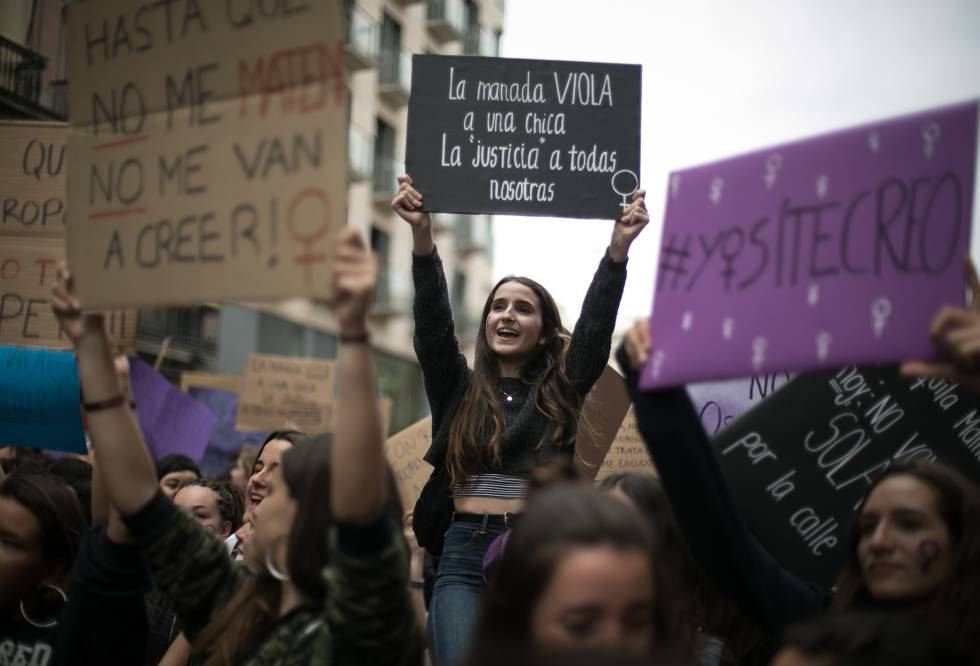 Marchers protesting the verdict in the Manada gang-rape case.