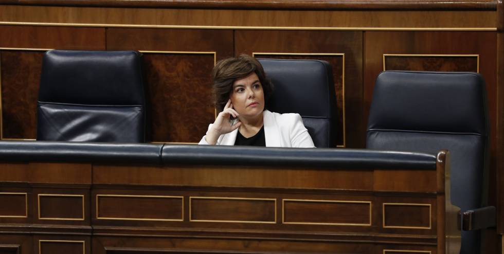 Soraya Sáenz de SantamarÃa, durante el debate de la moción de censura.