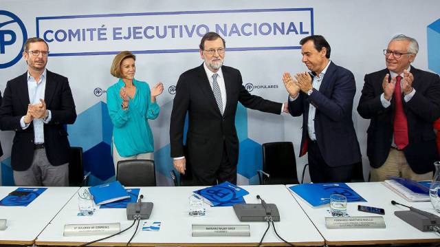 La dirección del PP despide a Mariano Rajoy el pasado martes.