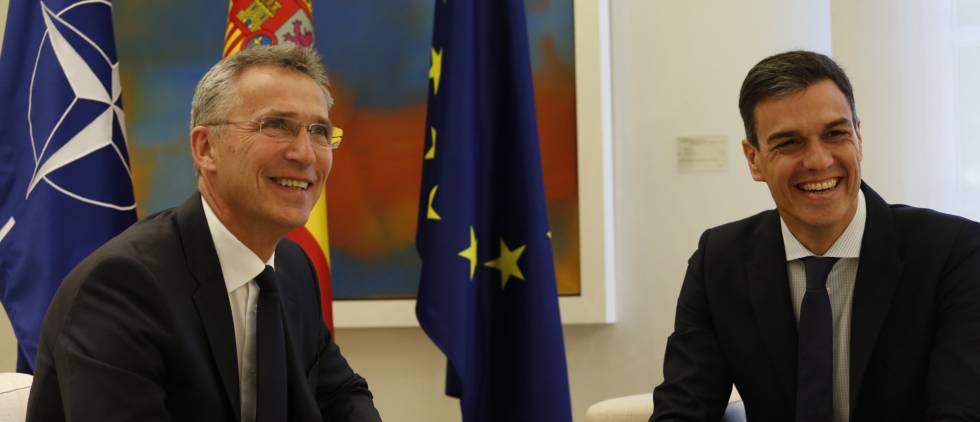 NATO Secretary General Jens Stoltenberg with Spanish PM Pedro SÃ¡nchez.