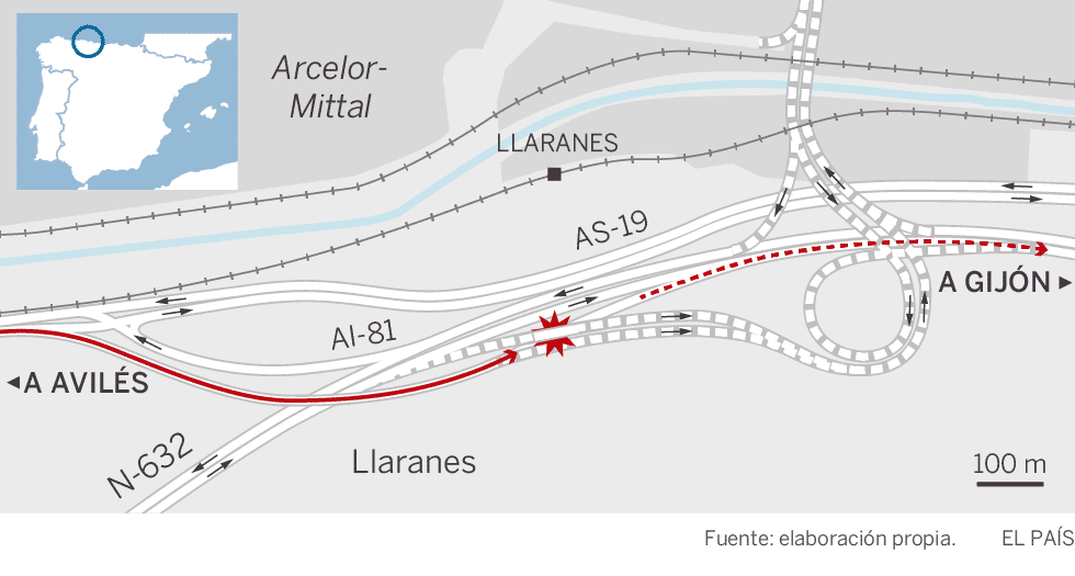 Mapa de localización del accidente en Avilés