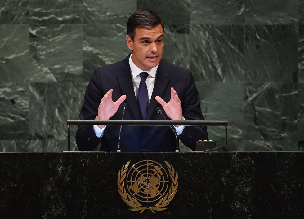 Pedro Sánchez durante su intervención en la Asamblea General de la ONU.