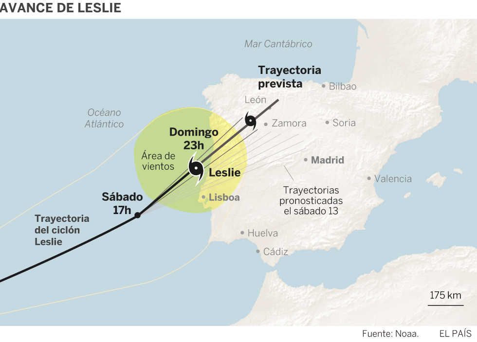 La tormenta tropical Leslie atraviesa España tras causar destrozos y dejar miles de casas sin luz en Portugal