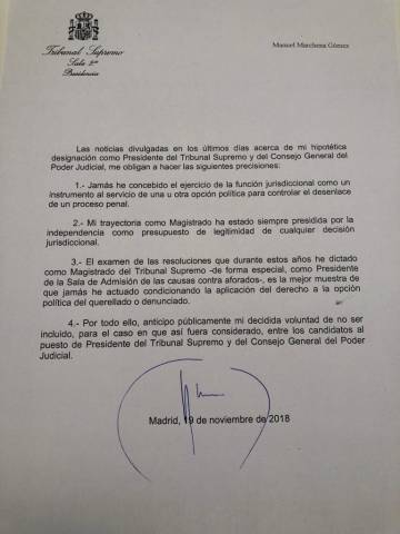 Marchena renuncia a presidir el Supremo y el Poder 