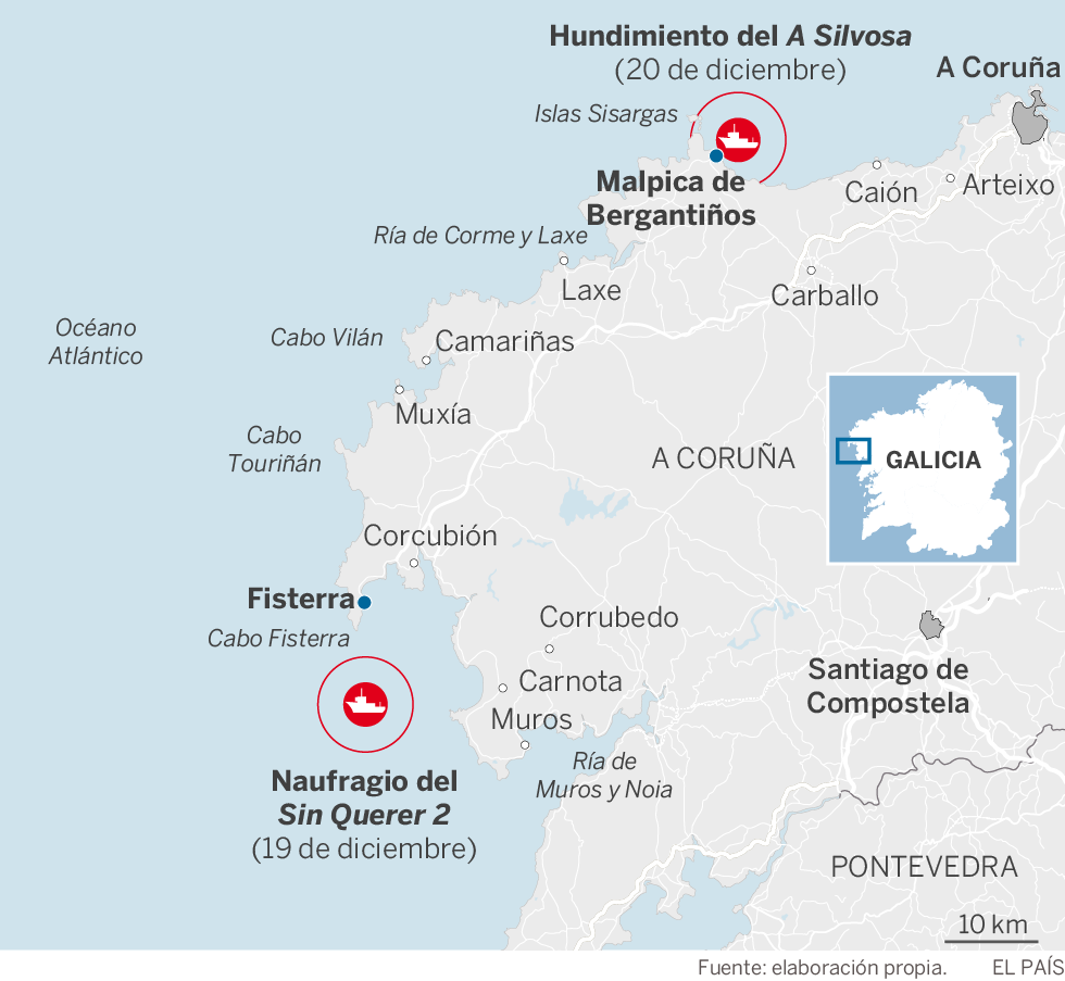 Un marinero muerto y tres rescatados en el hundimiento de otro pesquero en Galicia
