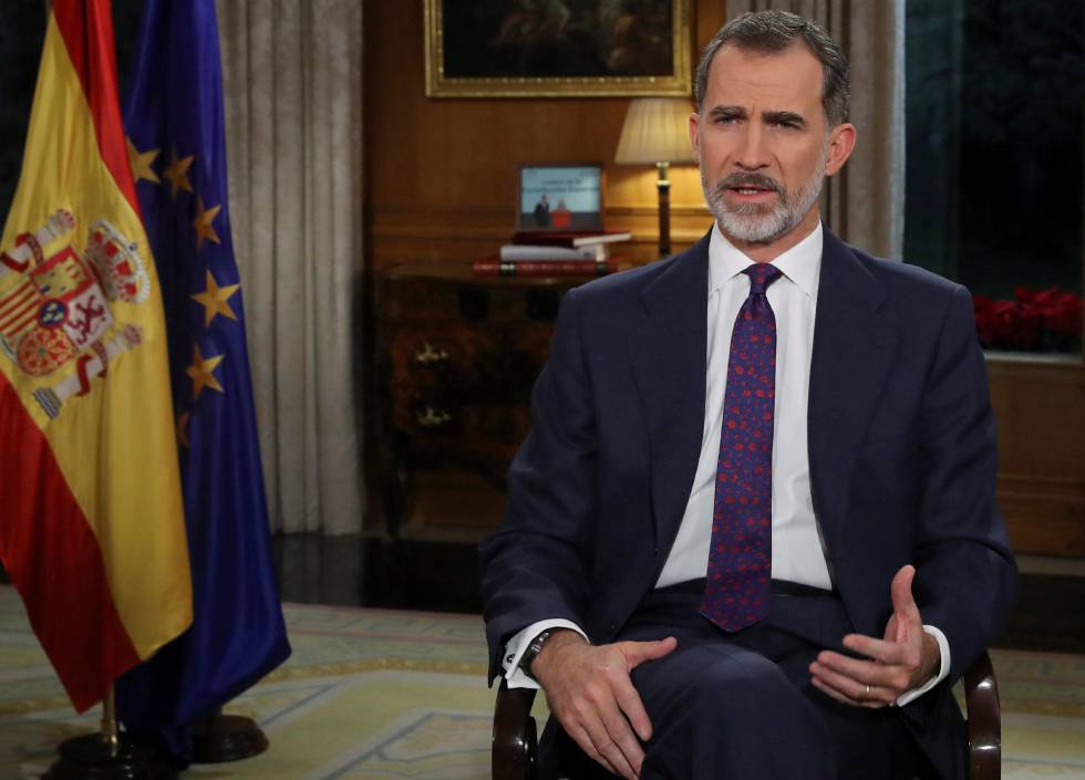 Felipe VI, durante su discurso de Navidad de 2018 en el Palacio de La Zarzuela.