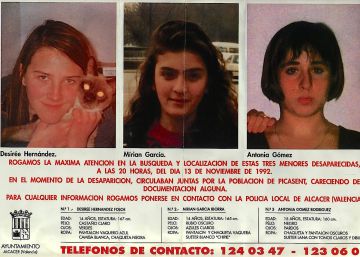 Cartel con el que se buscó a Desirée, Miriam y Toñi en 1992.