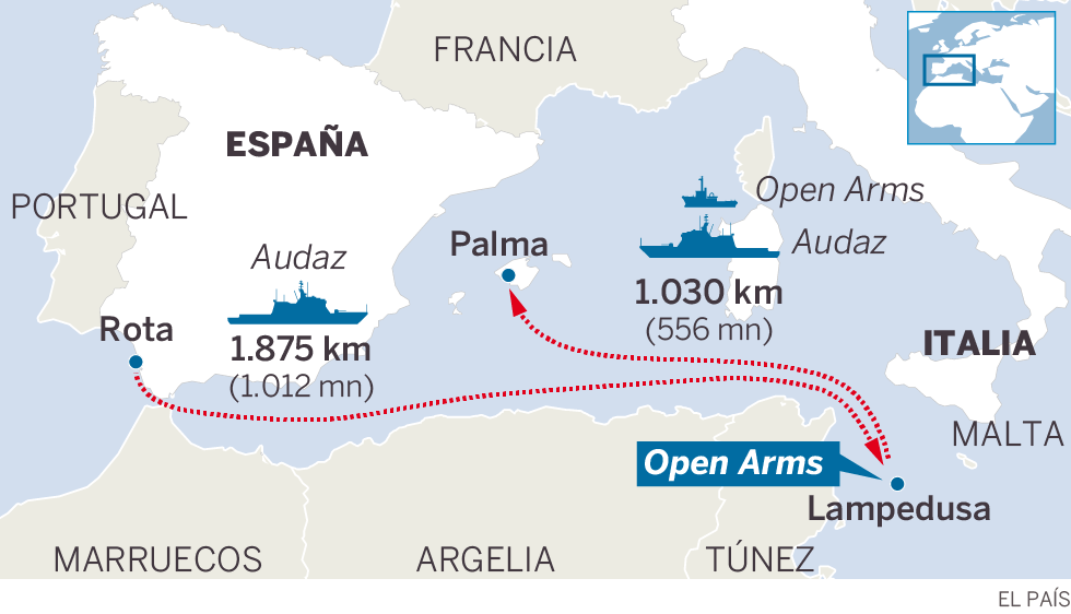 El ‘Open Arms’ desembarca en la isla de Lampedusa tras la orden del fiscal italiano