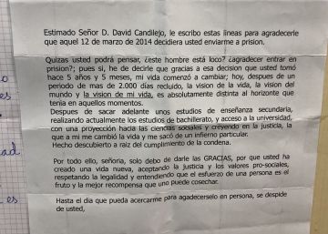 “Estimado juez, le escribo estas líneas para agradecerle que decidiera usted llevarme a prisión”