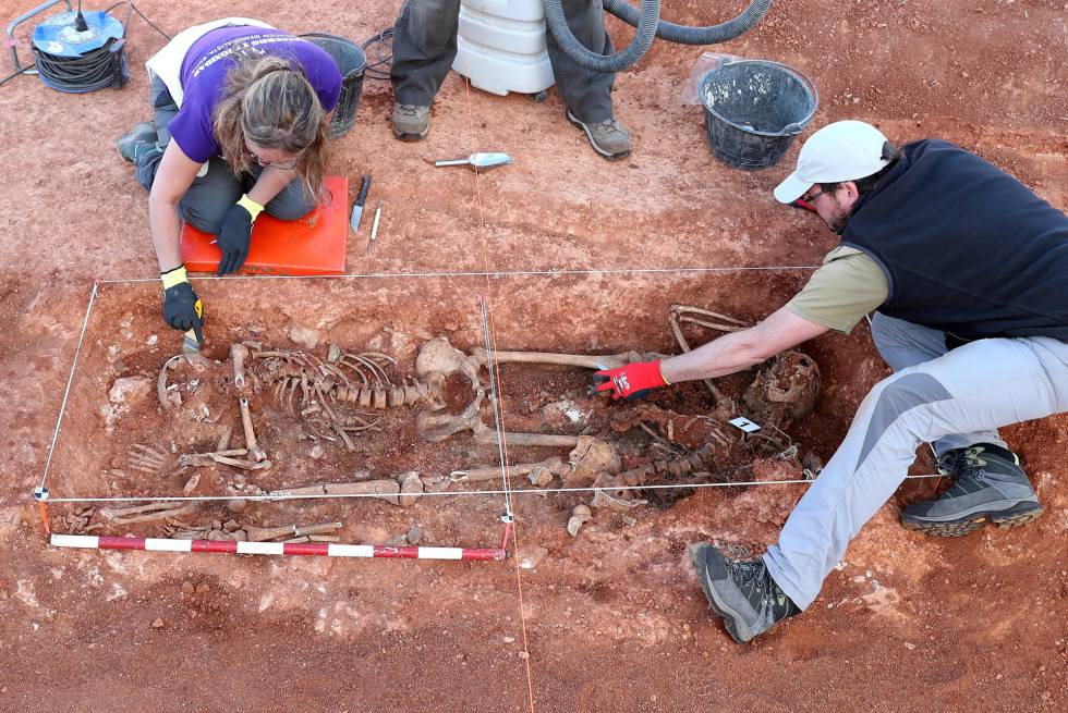 Exhumacion de cadaveres de la Guerra Civil en una cuneta cerca de Riva de Escalote (Soria), el 19 de septiembre.