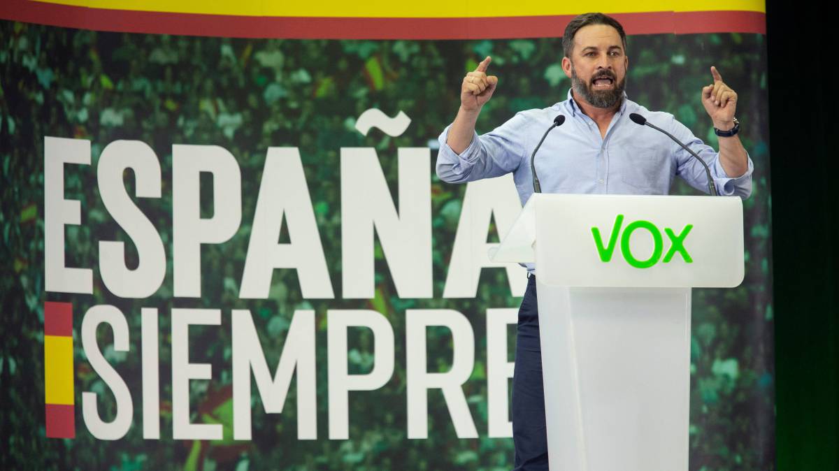 Santiago Abascal, durante un mitin en Murcia en la pasada campaña electoral.