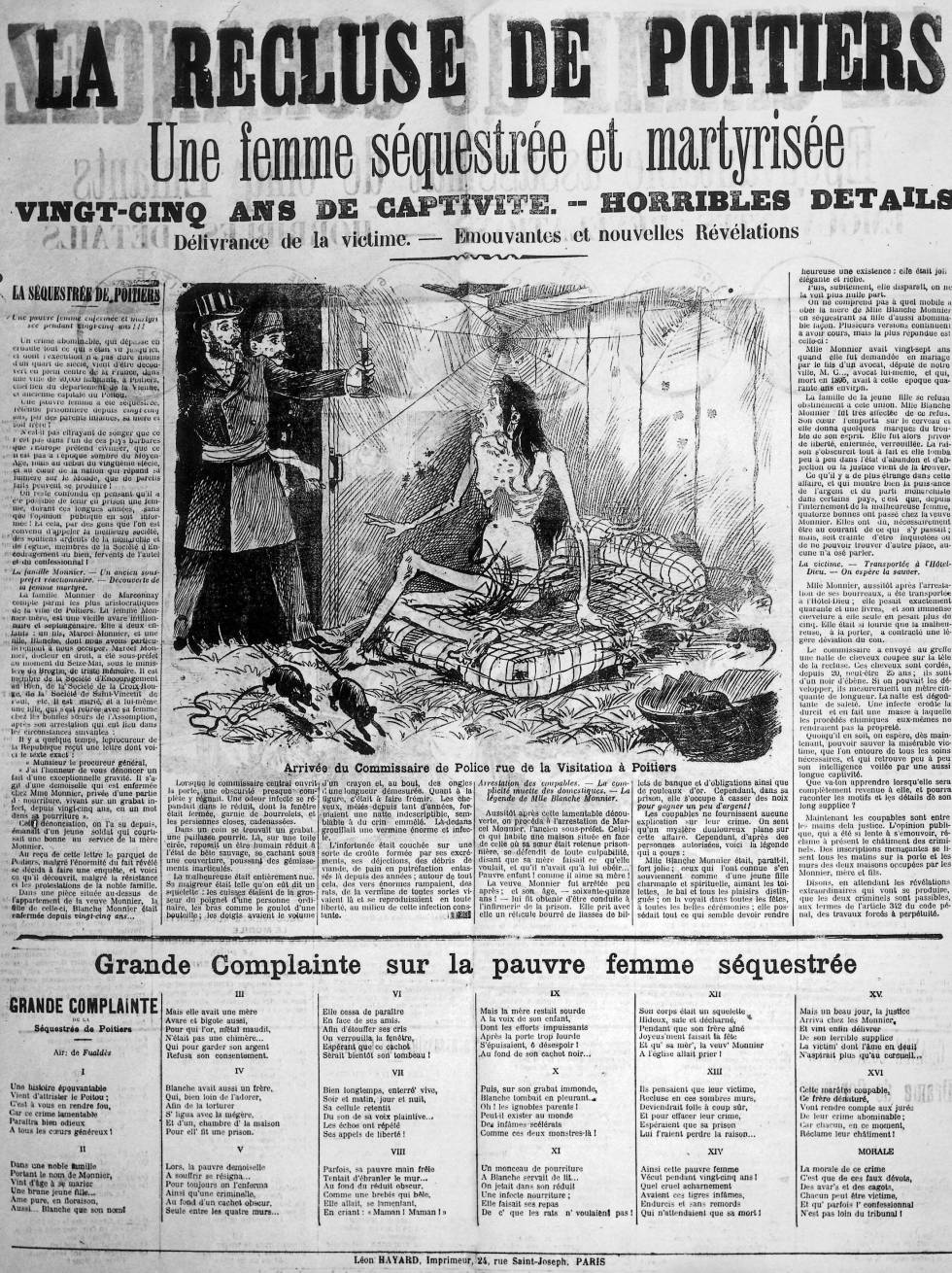 Noticia de la liberación de Blanche Monnier en la prensa de la época.
