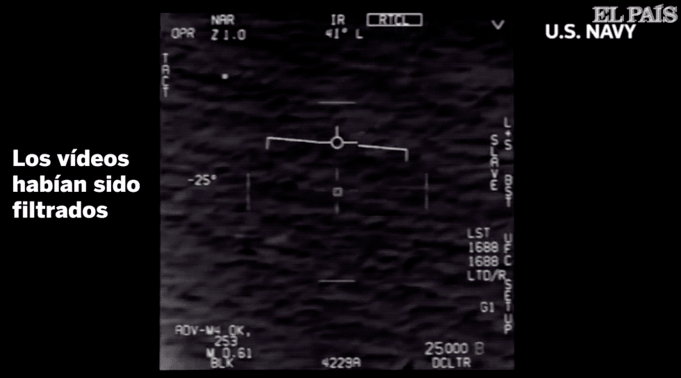 Objeto avistado por pilotos de la Armada, en una captura de un vídeo desclasificado por EE UU en abril. Aquí puede verso el vídeo.