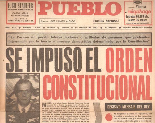 Portada del diario 'Pueblo' del 24 de febrero de 1981.