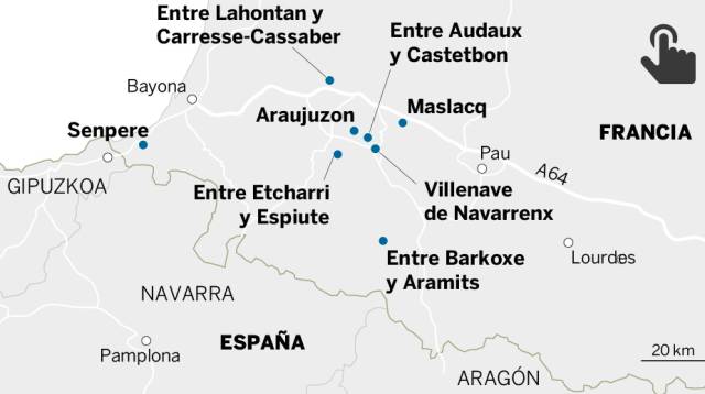 Ubicación de los últimos zulos de ETA en Francia.