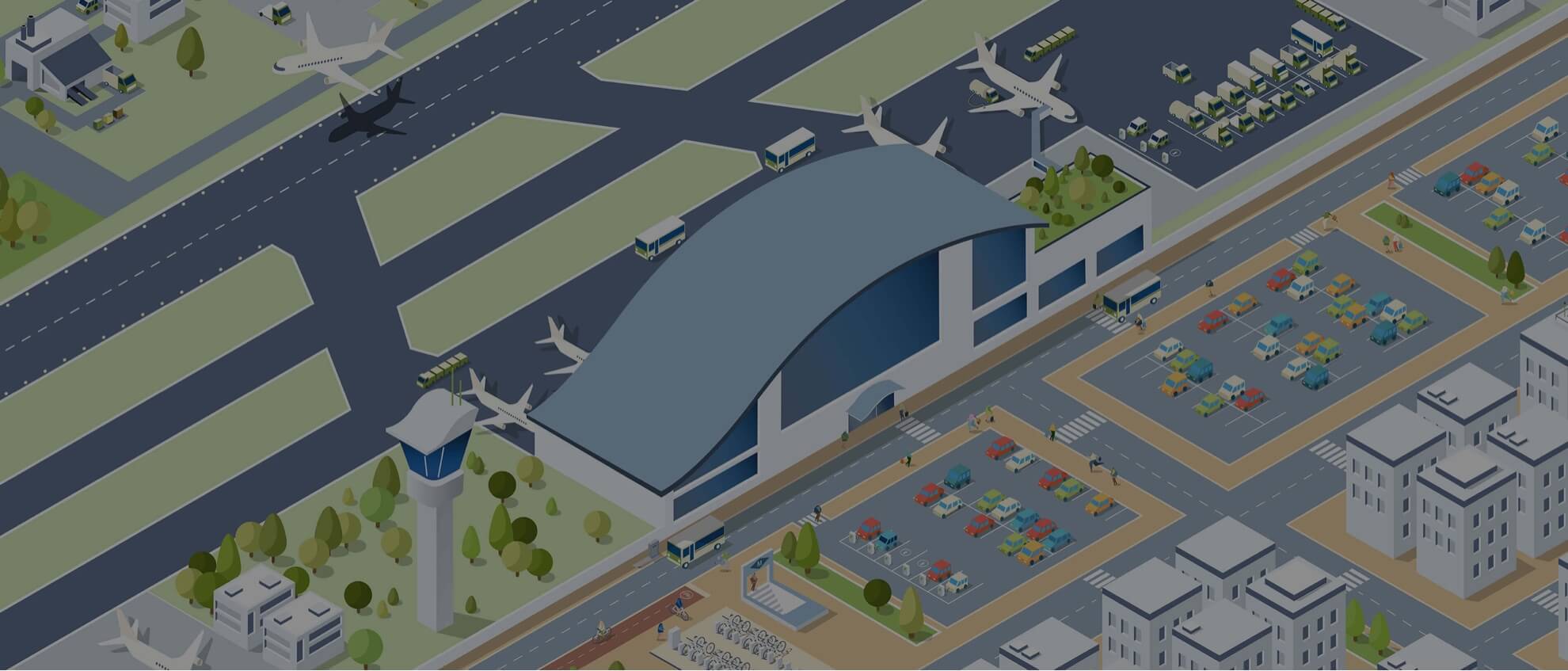 Primer detalle de la ilustración de un aeropuerto