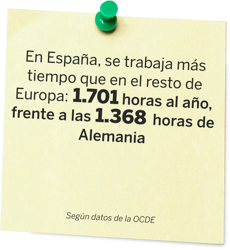 En España, se trabaja más tiempo que en el resto de Europa: 1.701 horas al año, frente a las 1.368 horas de Alemania