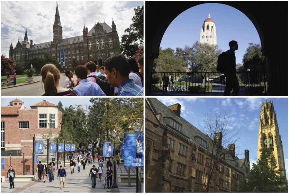 En el sentido de las agujas del reloj, Georgetown, Stanford, Yale y UCLA.