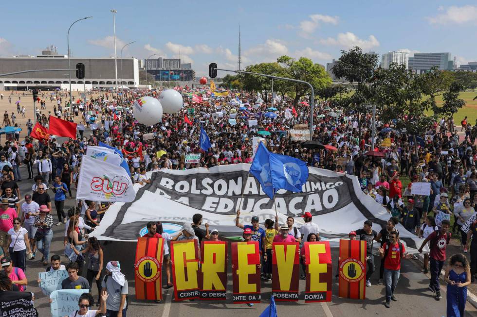 La manifestación de los estudiantes en Brasilia este miércoles.
